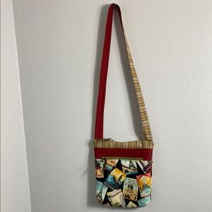 Red Crossbody Bag with Woven Texture and Structured Design